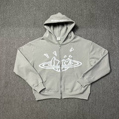 Broken Planet Cracked Planet Zip Hoodie - Smoke Grey