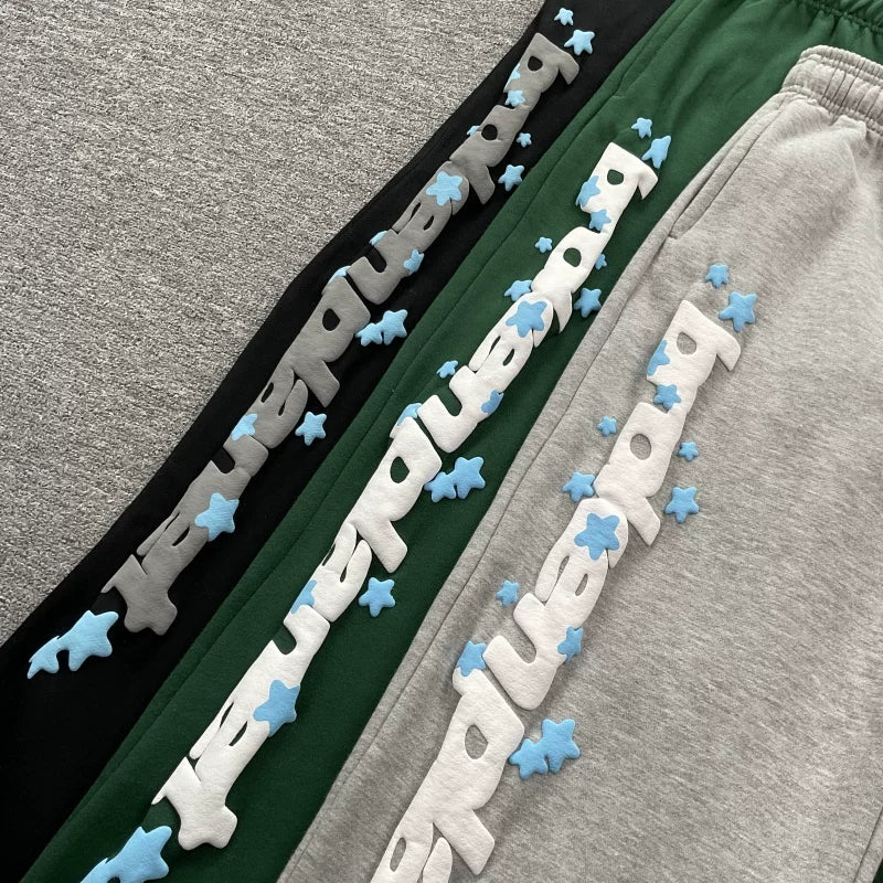 Broken planet European and American high street fashion brand autumn and winter casual letter foam printing with velvet straight leg pants fog