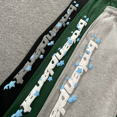 Broken planet European and American high street fashion brand autumn and winter casual letter foam printing with velvet straight leg pants fog