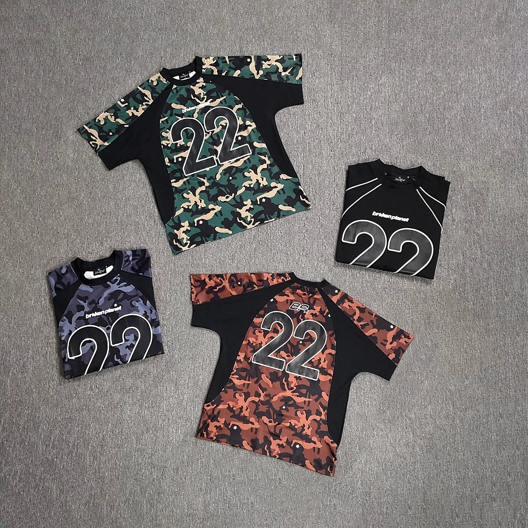 Broken planet shirt, trendy hip-hop street fashion, summer casual, color blocking splicing camouflage short sleeved T-shirt