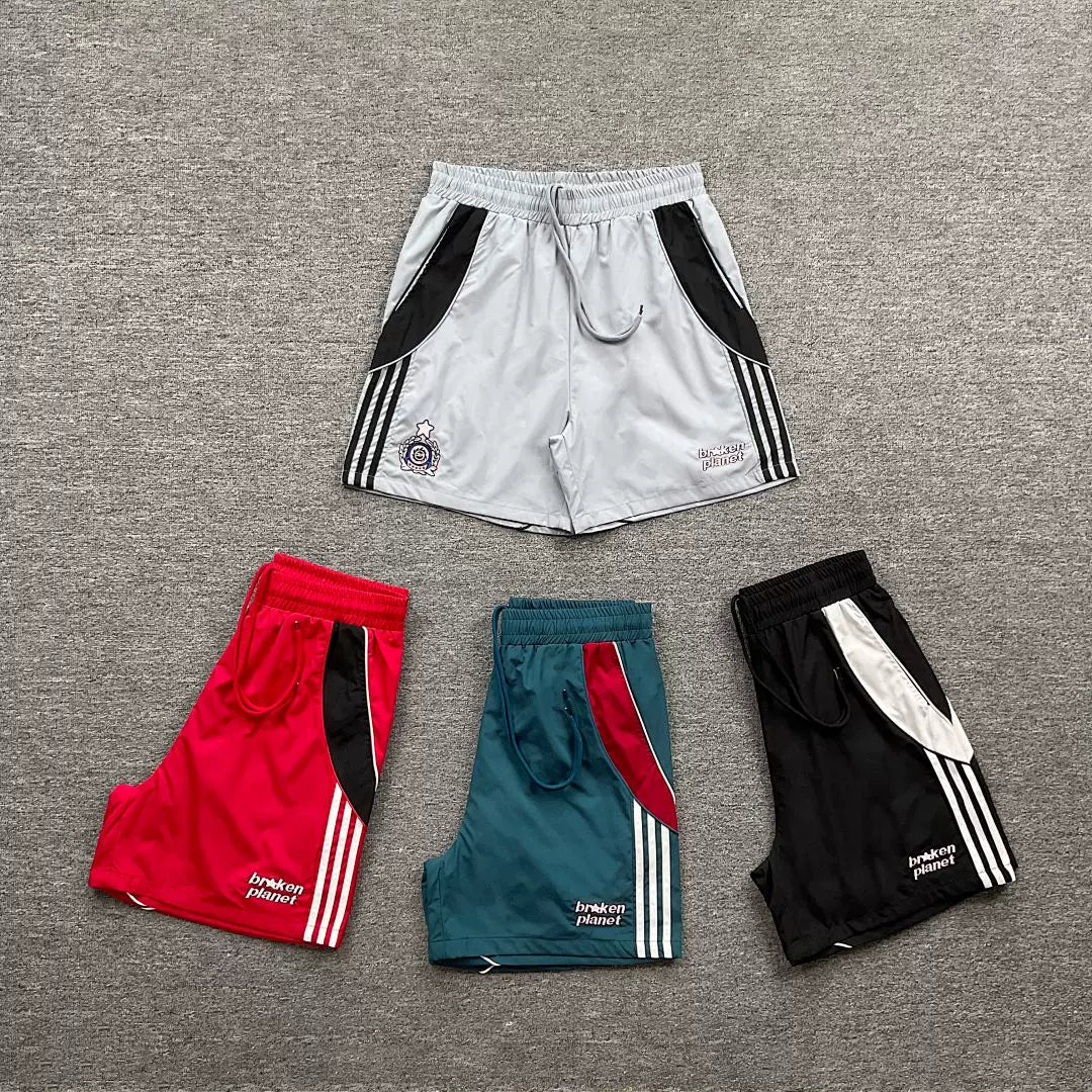 Broken planet, trendy high street, retro summer, contrasting colors, embroidered badges, striped quick drying beach shorts for men
