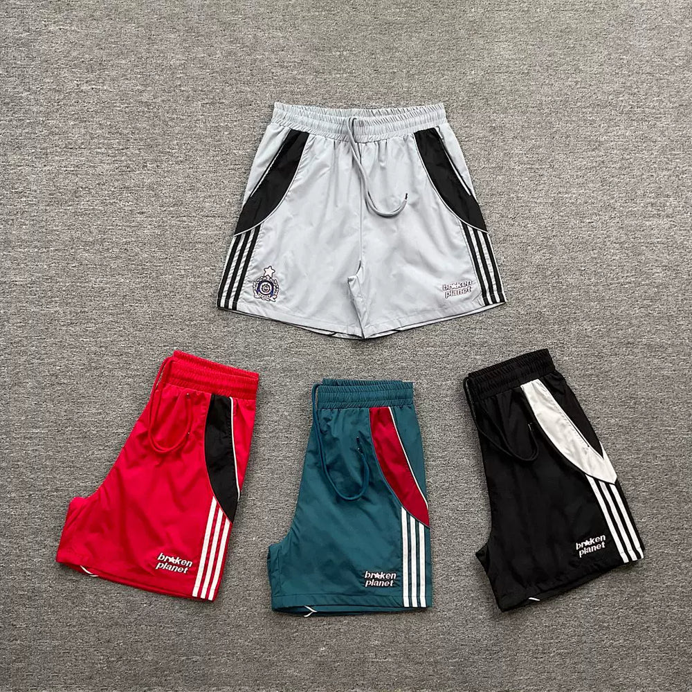 Broken planet, trendy high street, retro summer, contrasting colors, embroidered badges, striped quick drying beach shorts for men