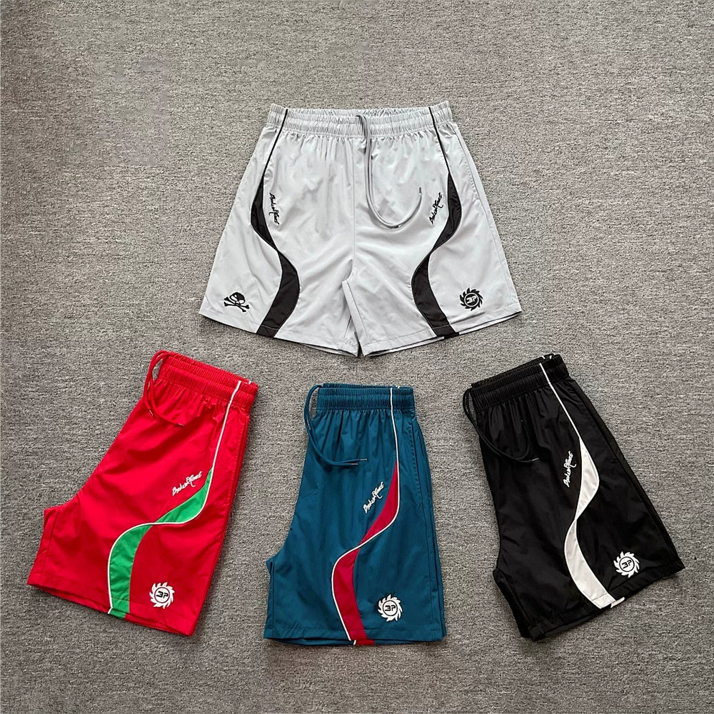 Broken planet, trendy high street, sports and leisure, contrasting colors, skull badge, embroidered letters, woven shorts, summer