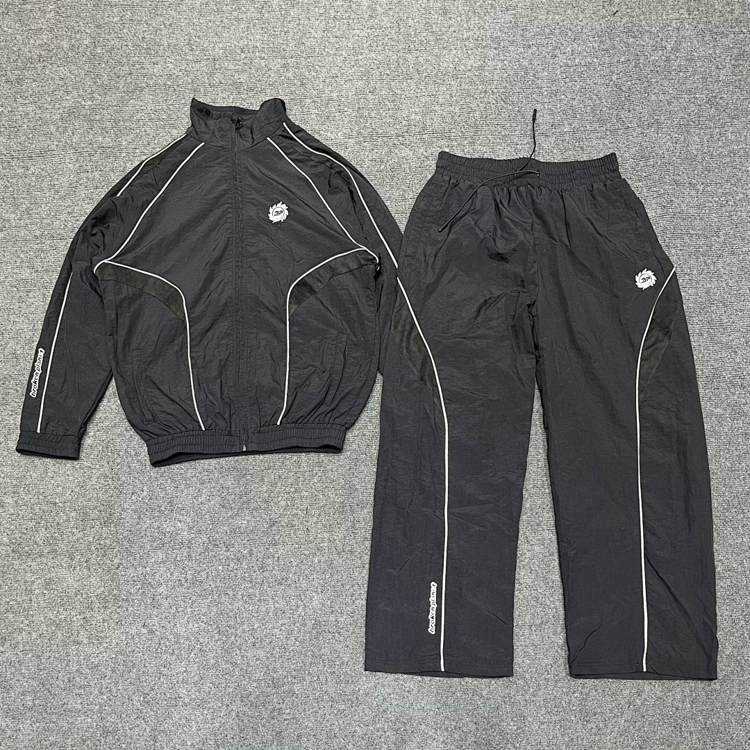 Brokenplanet American Street Logo Embroidered Splicing Woven Windbreaker Jacket Sports Casual Pants Set