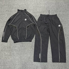 Brokenplanet American Street Logo Embroidered Splicing Woven Windbreaker Jacket Sports Casual Pants Set