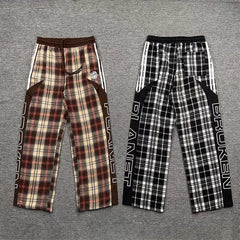 Broken Planet American High Street Trendy Brand Retro Casual Color Contrast Embroidered Loose Plaid Straight Pants Ins