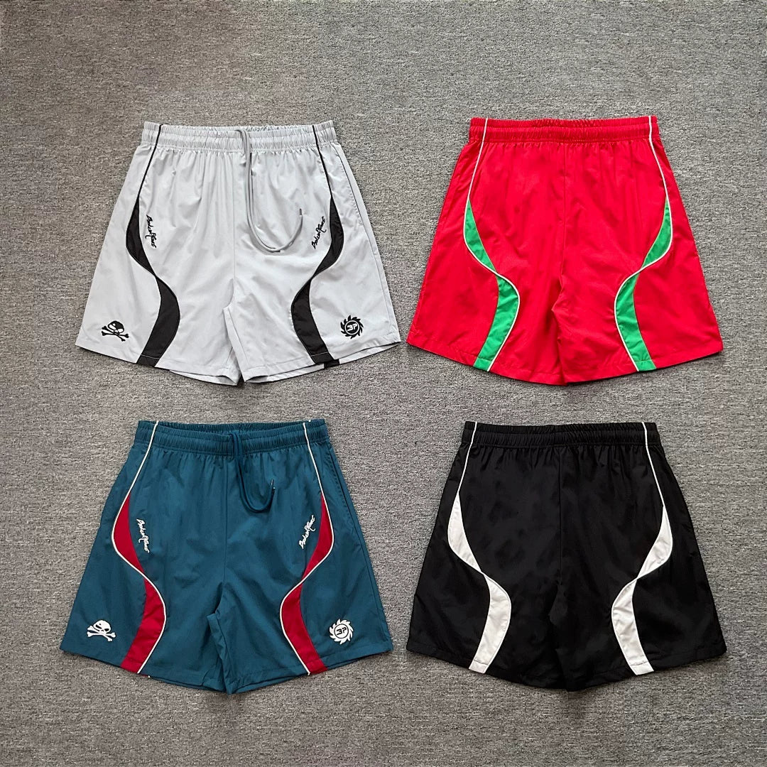 Broken planet, trendy high street, sports and leisure, contrasting colors, skull badge, embroidered letters, woven shorts, summer