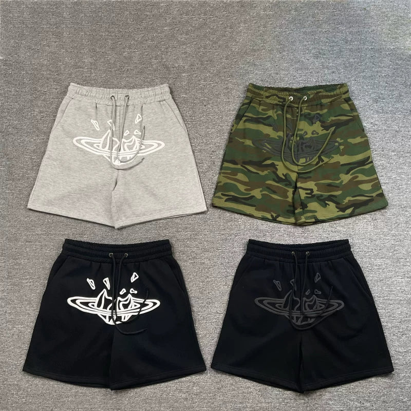 Broken Planet European and American High Street Trendy Brand Foam Printed Loose Casual Plush Drawstring Shorts for Men and Women, FOG