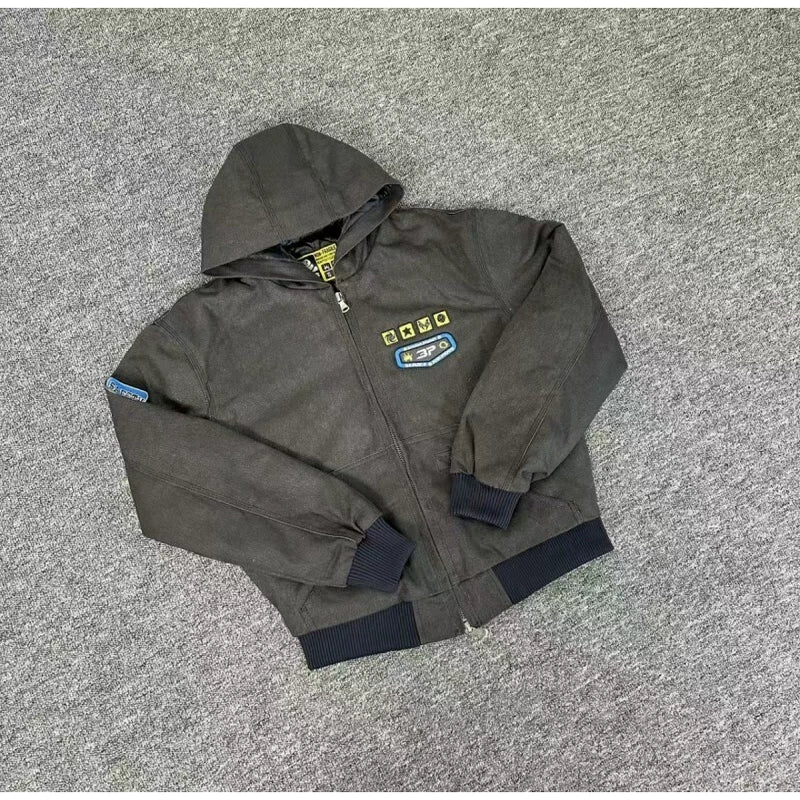 Broken planet jacket, retro and trendy embroidered logo, autumn and winter thick cotton jacket with zipper cover