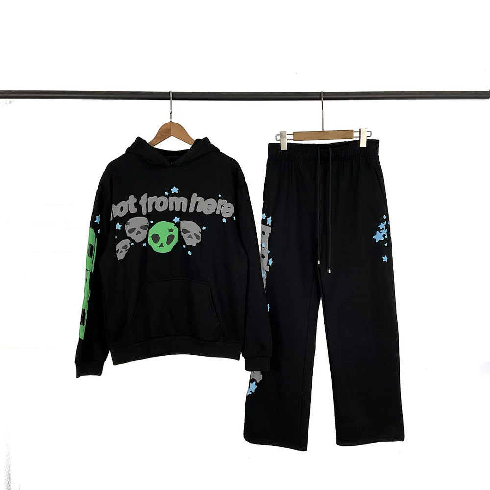 Broken Planet European and American Trendy Brand Autumn/Winter Sports and Leisure Foam Printed Velvet Hoodie Pants Set ins