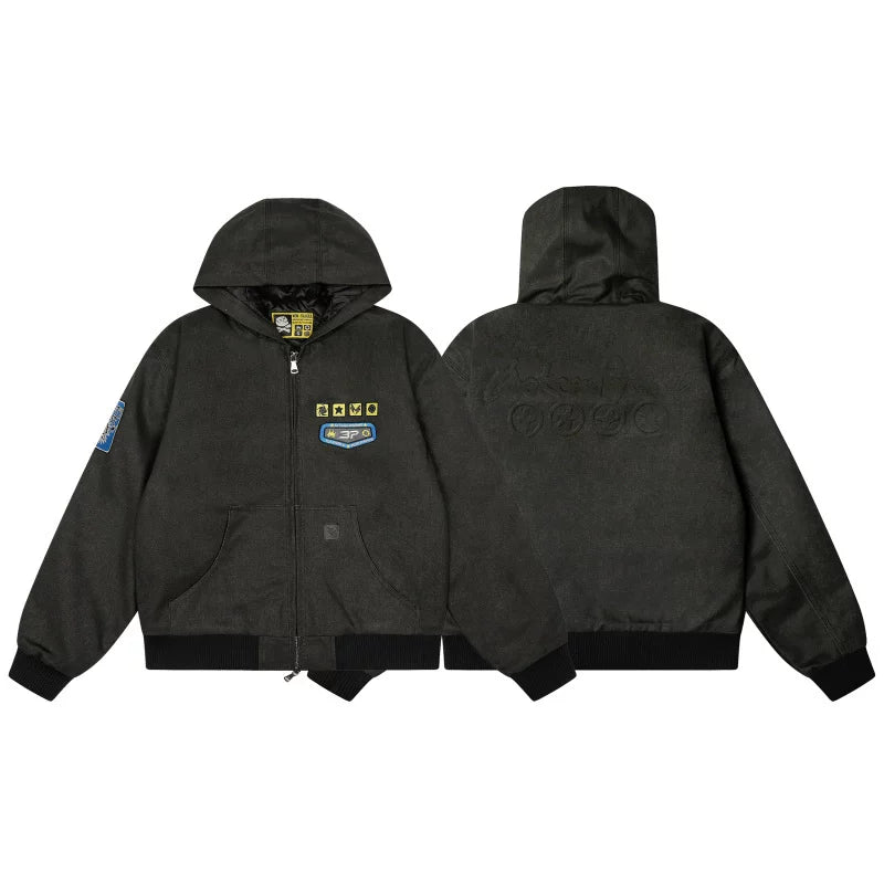 Broken planet jacket, retro and trendy embroidered logo, autumn and winter thick cotton jacket with zipper cover