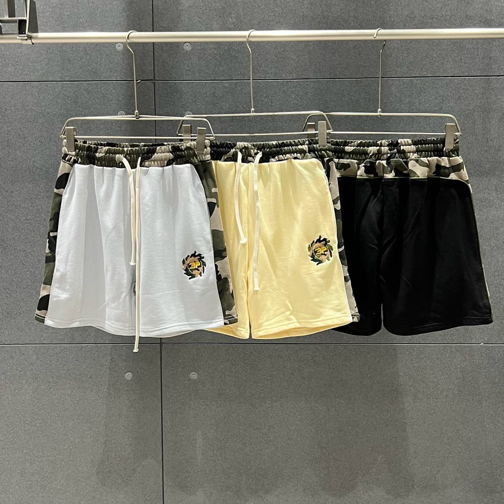 Broken planet, trendy high street, retro casual, color blocking splicing, camouflage embroidery logo, pure cotton shorts, summer