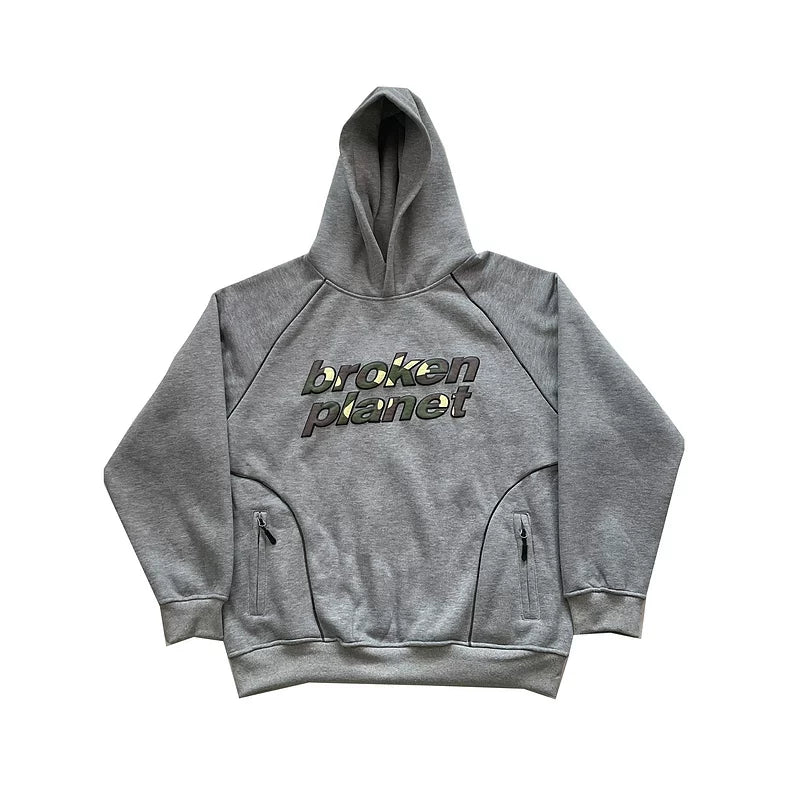 Broken Planet European and American niche fashion brand autumn and winter velvet casual men's and women's same shoulder sleeved hooded sweatshirt