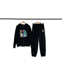 Broken planet tracksuit, trendy high street, autumn and winter velvet sports and leisure hoodie and pants set