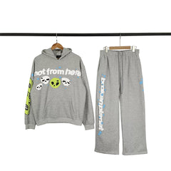 Broken Planet European and American Trendy Brand Autumn/Winter Sports and Leisure Foam Printed Velvet Hoodie Pants Set ins