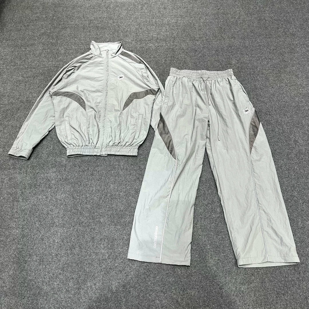 Brokenplanet American Street Logo Embroidered Splicing Woven Windbreaker Jacket Sports Casual Pants Set
