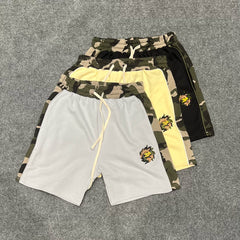 Broken planet, trendy high street, retro casual, color blocking splicing, camouflage embroidery logo, pure cotton shorts, summer