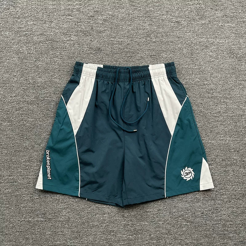 Broken planet, trendy high street, retro sports and leisure, summer color blocking splicing, woven quick drying shorts for men