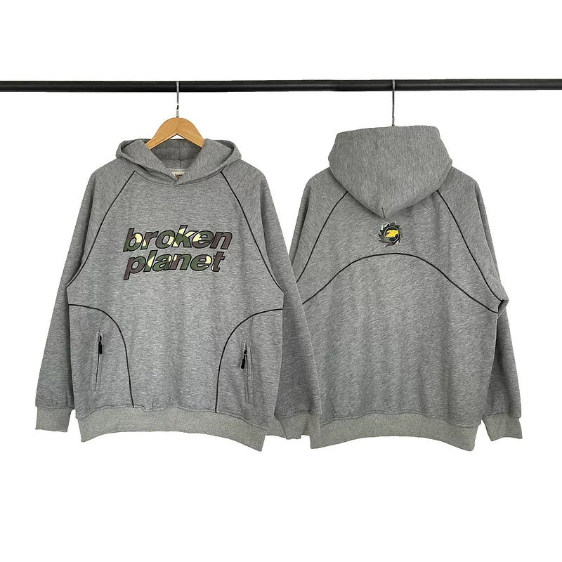 Broken Planet European and American niche fashion brand autumn and winter velvet casual men's and women's same shoulder sleeved hooded sweatshirt