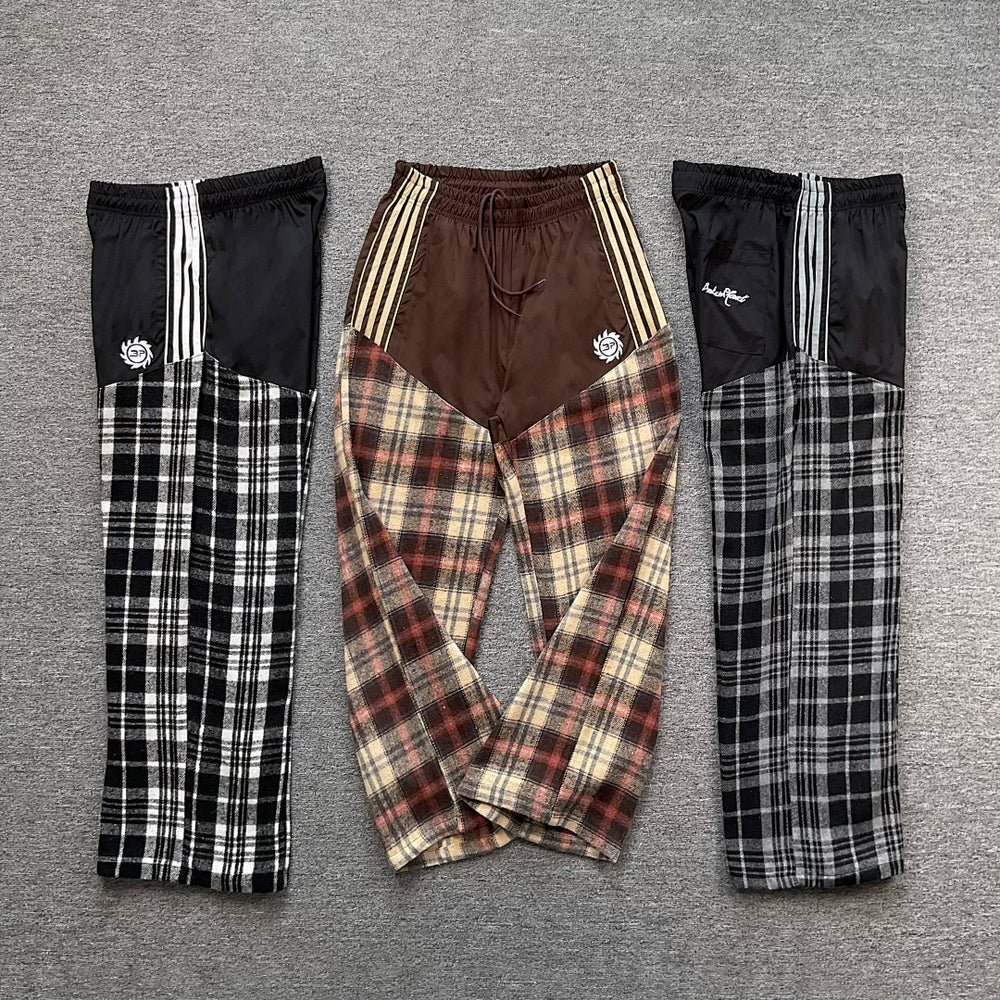 Broken Planet American High Street Trendy Brand Retro Contrast Casual Stripe Embroidered Checkered Straight Pants ins