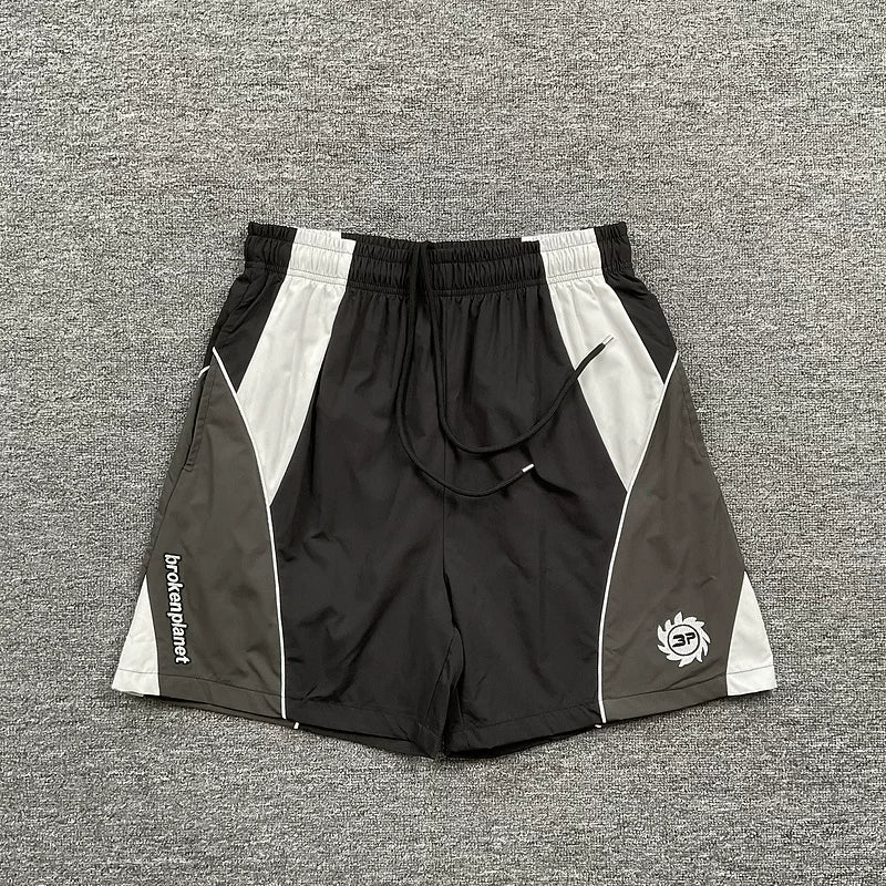 Broken planet, trendy high street, retro sports and leisure, summer color blocking splicing, woven quick drying shorts for men