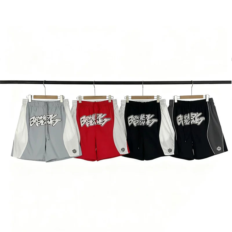 Broken Planet American High Street Trendy Brand Summer Color Contrast Embroidered Logo Printed Letter Beach Shorts Fog