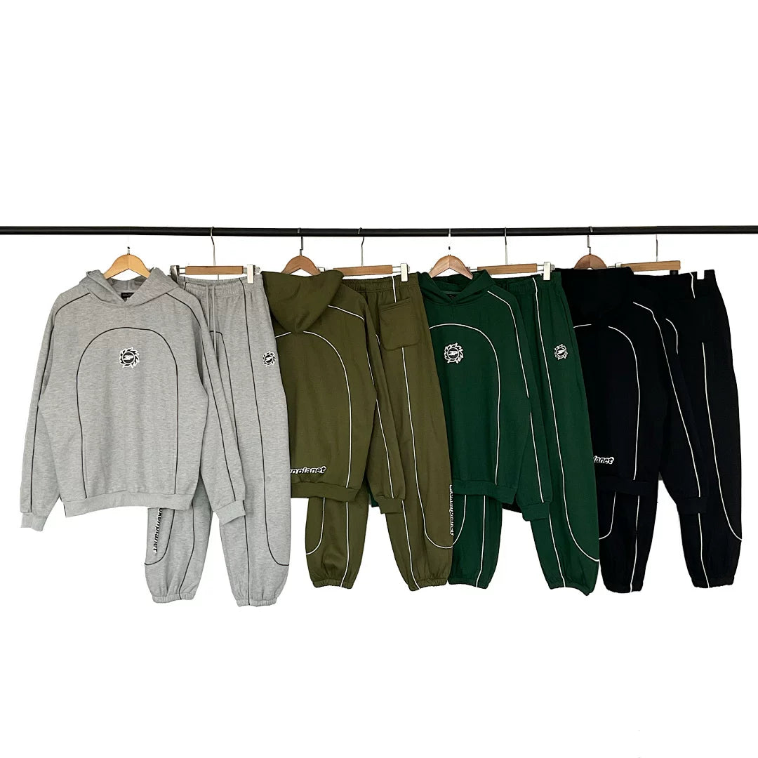 Broken planet tracksuit, trendy and retro high street, autumn and winter velvet sports and leisure hoodie set