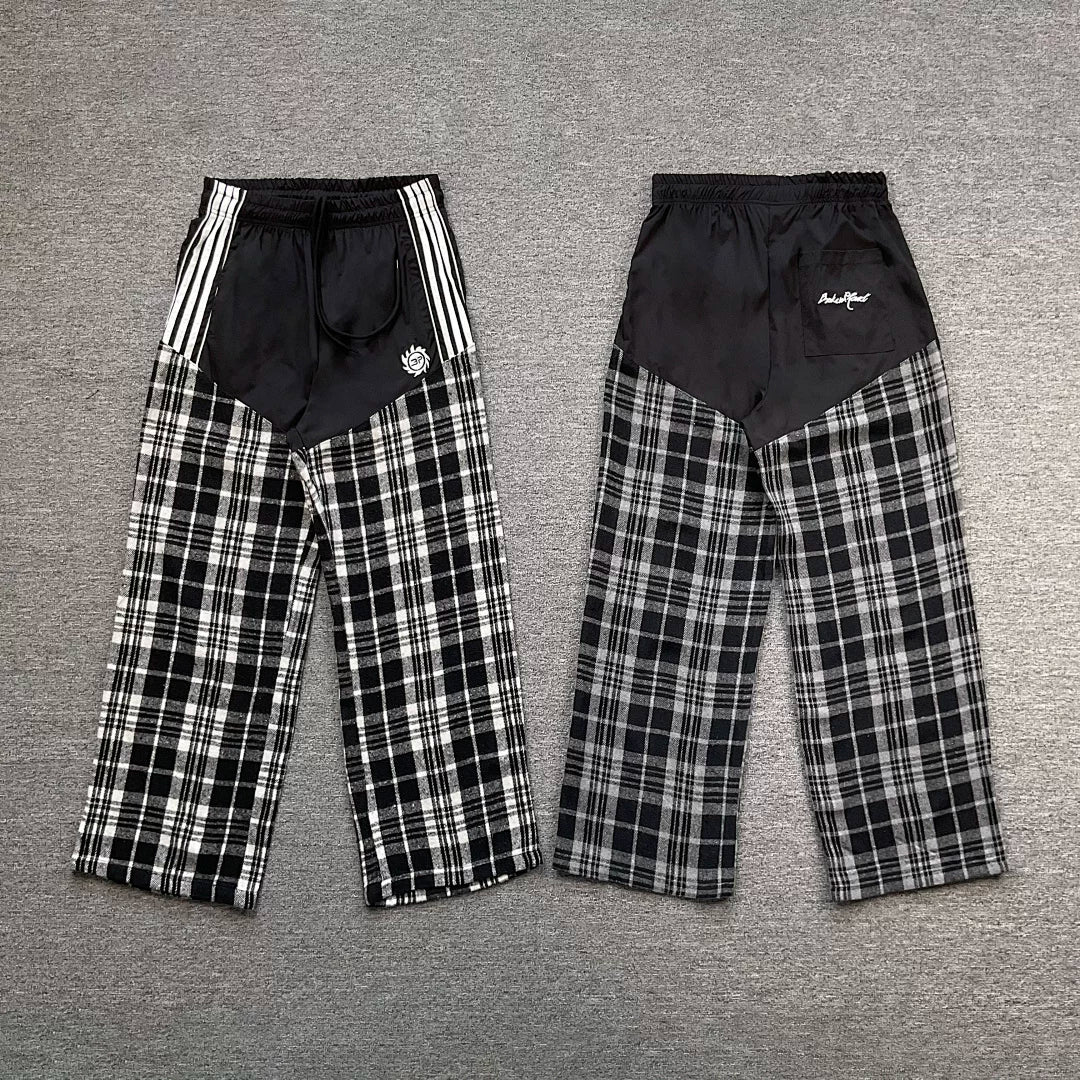 Broken Planet American High Street Trendy Brand Retro Contrast Casual Stripe Embroidered Checkered Straight Pants ins