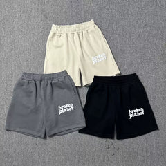 Broken planet shorts unisex high street trendy letter foam printed drawstring five quarter shorts