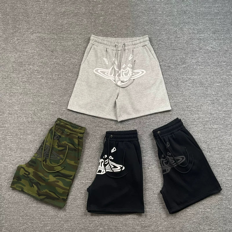 Broken Planet European and American High Street Trendy Brand Foam Printed Loose Casual Plush Drawstring Shorts for Men and Women, FOG