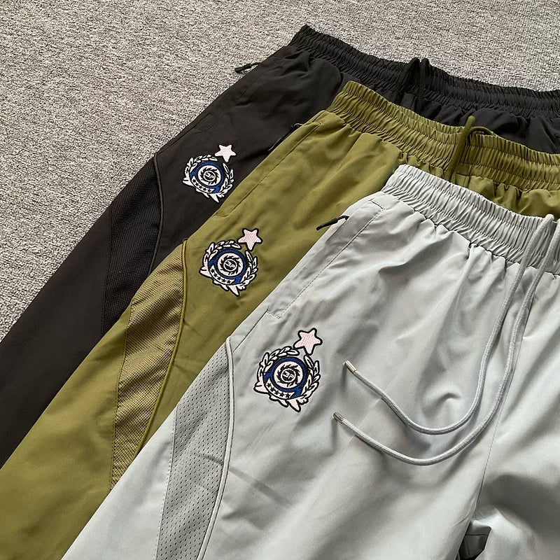 Broken planet American high street letter logo embroidered loose straight tube woven splicing casual pants trendy